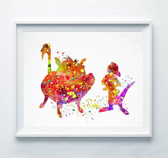Timon and Pumbaa Watercolor Print The Lion King Watercolor Print Disney Poster Simba Nursery Art Wall Decor Gift A141
