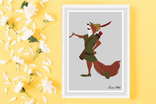 Disney's Robin Hood Poster/Print - minimalist robin hood steal rich poor fox bow and arrow poster art decor