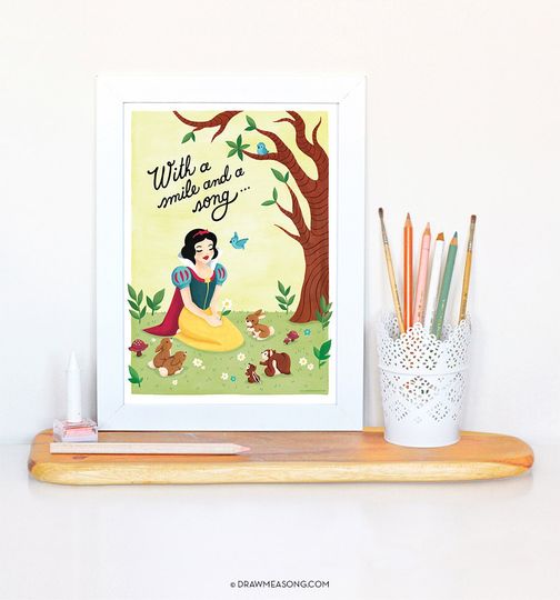 Snow White Poster, Fairy Tale Print, Disney Princess Illustration, Nursery Decor, Cute Children Wall Art, Kids Gift, Baby Shower Gift
