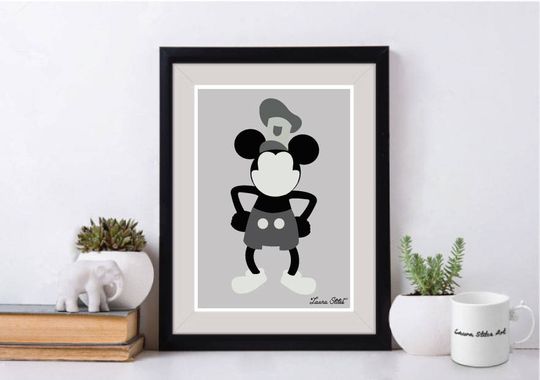 Disney's Steamboat WilliePoster/Print - minimalist steamboat willie mickey classic vintage blacka dn white original disney poster art decor