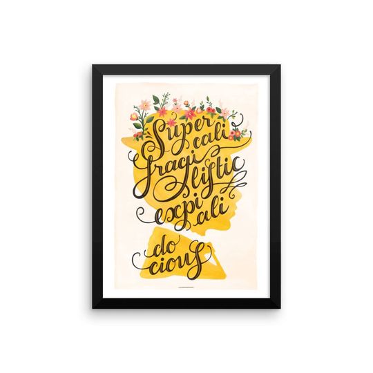 FRAMED Mary Poppins Music Poster, Supercalifragilisticexpialidocious Typography Print, Disney Illustration, Disney Poster, Nursery Decor,