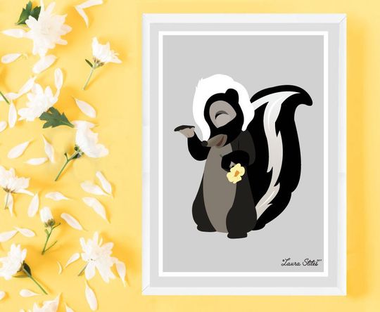 Disney's Flower Skunk Poster/Print - minimalist skunk flower cute deer baby bambi flower thimper nursery gift her disney poster art decor