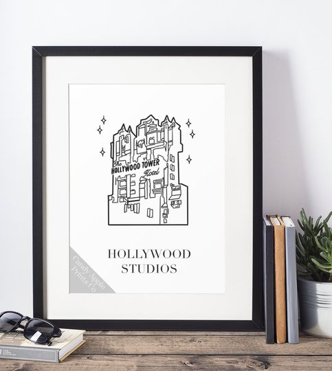 Hollywood Studios Print - Tower of Terror Line Drawing, Black & White - Disney Poster, Disney Print, Disney World Poster, Twilight Zone
