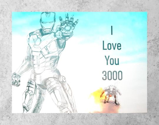 Iron man I love you 3000 Print A4 gift for him,gift for her, unframed prints, hearts,love,Disney,birthday gift,wall art, sword,mothers day