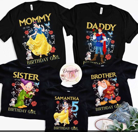 Personalized Snow White & Seven Dwarfs birthday shirts, Disney princess birthday shirt, Family matching shirts