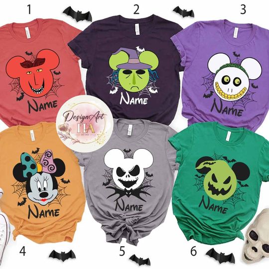 Personalized Nightmare before Christmas characters Disney Halloween shirt, Custom name Jack & Sally Skellington Halloween shirt