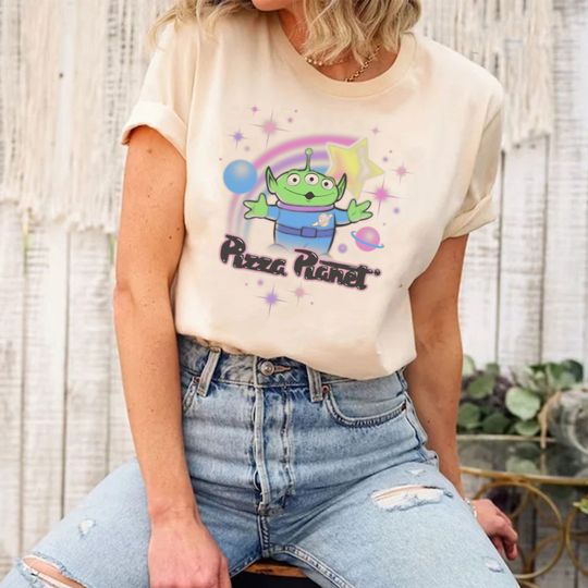 Disney Pixar Toy Story Alien Pizza Planet Airbrush T-Shirt