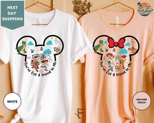 You've Got A Friend In Me Shirt, Toy Story Couple Shirt, Minnie and Mickey Head, Disney Pixar Toy Story Characters Tee