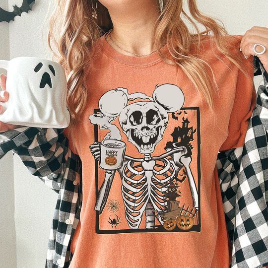 Mickey Skeleton Coffee Shirt, Disney Spooky Shirt, Vintage Disney Shirt