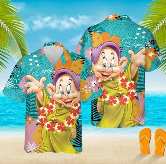 Dopey Dwarf Snow White Hawaiian Shirt, Disney Tropical Forest Hawaii Shirt