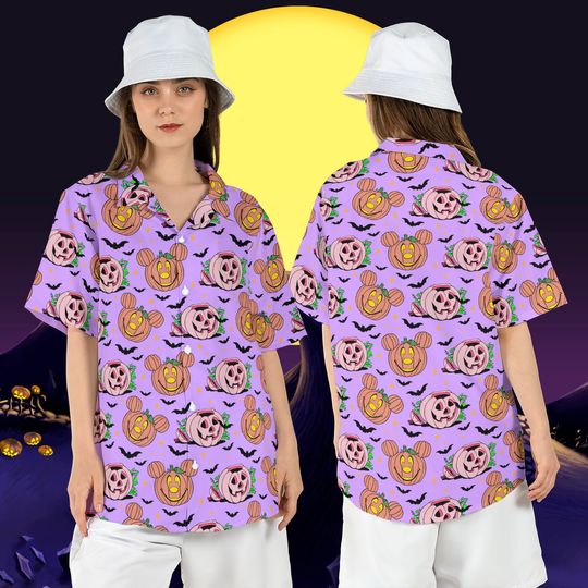 Halloween Mickey Mouse Pumpkin Hawaiian Shirt, Jack o Lantern Button Shirt, Disneyland Halloween Aloha Shirt, Trick or Treat Hawaii Shirt