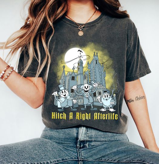 Disney The Haunted Mansion Halloween Shirt, Three Hitchhiking Ghosts Hitch A Right Afterlife Tee