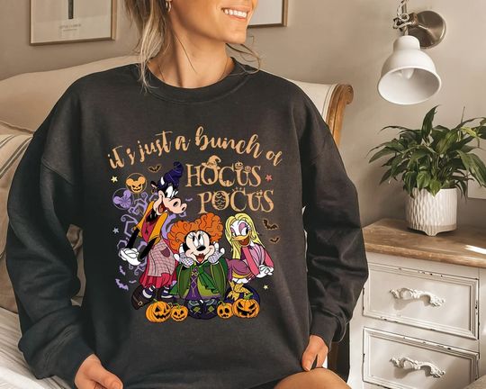 It's Just A Bunch Of Hocus Pocus Sweatshirt, Vintage Mickey & Friends Hocus Pocus Disney Halloween Shirt