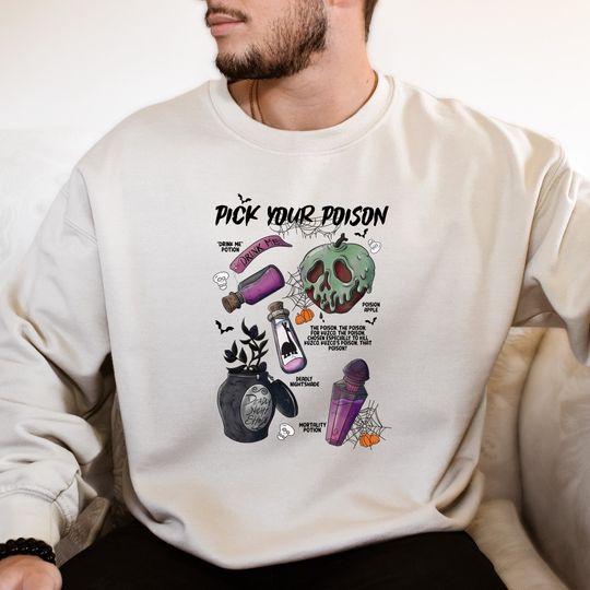 Vintage Retro Pick Your Poison Disney Halloween Sweatshirt, Disneyland Villain Halloween