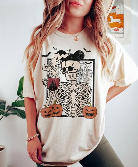 Mickey Skeleton Coffee Shirts, Vintage Disney Skeleton