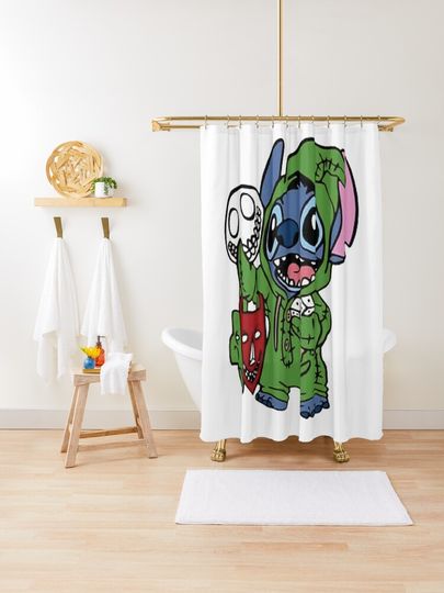 Funny Stitch Shirt,Disney Halloween Shirt, Retro Horror Halloween T Shirt, Horror Movie Character Shirt | Shower Curtain