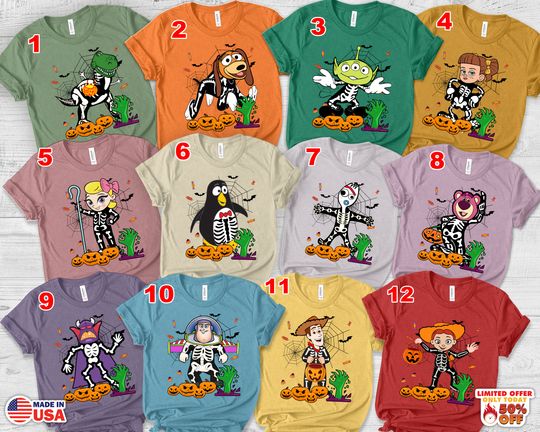 Toy story skeleton Halloween shirt, Spooky season Disney Halloween shirt,Woody Buzz Lightyear Jessie Halloween