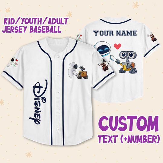 Personalized Disney Pixar WALL-E And EVE Baseball Jersey