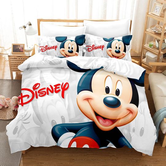 3D Printed Disney Mickey Bedding Set Duvet Cover Set with 1 Duvet Cover + 2 Pillowcases for Boys Girls Kids Teens