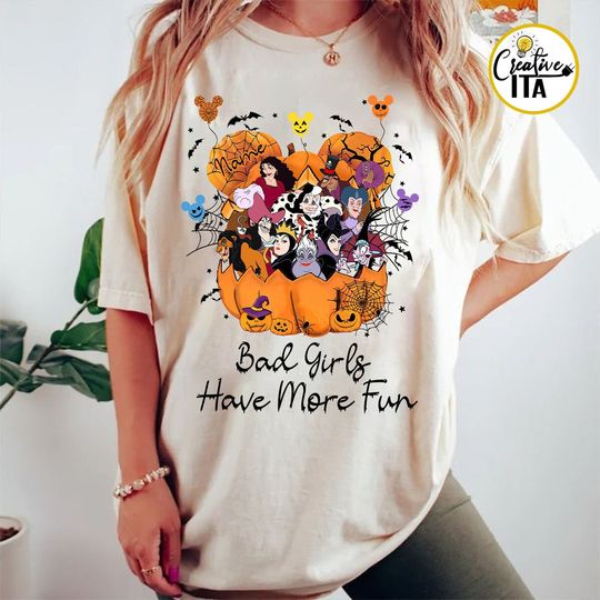 Vintage Disney Villians Pumpkin Shirt, Bad Girls Have More Fun