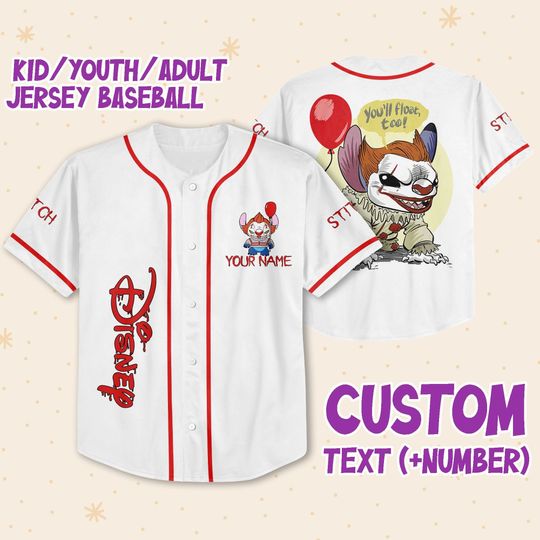 Personalized Disney Horror Stitch Pennywise, Custom Disney Jersey,  Lio And Stitch Horror