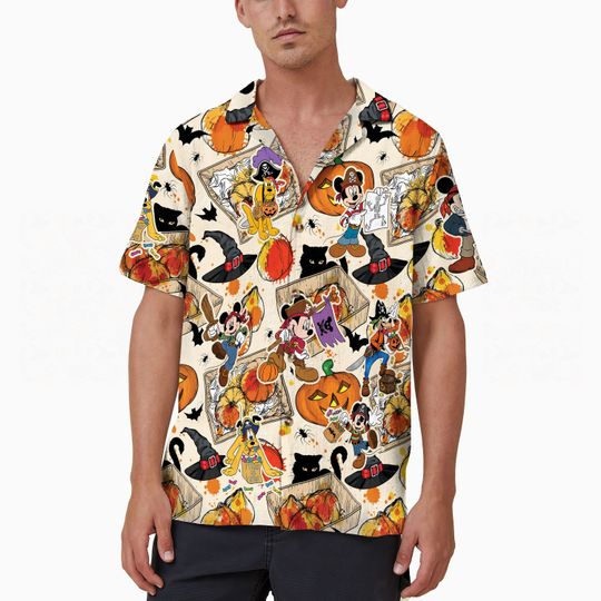 Fall Pumpkin Disney Hawaiian Shirt, Disneyland Halloween Party 2023 Button Up Hawaiian