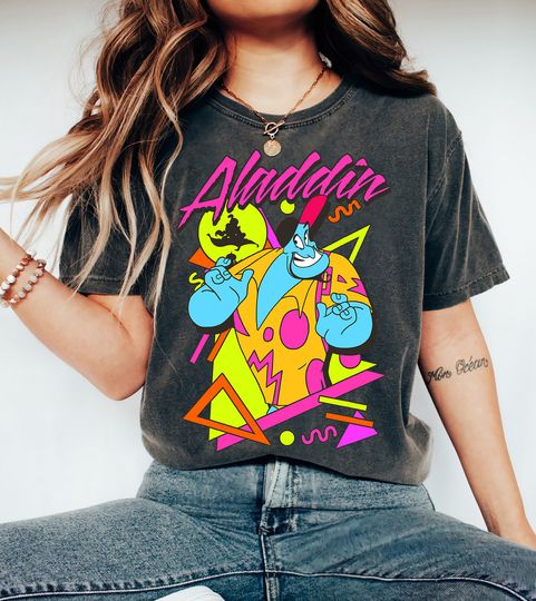 Disney Aladdin Genie 90s Style Portrait T-Shirt, Cartoon T-Shirt, Cute T-Shirt, Gift For Family