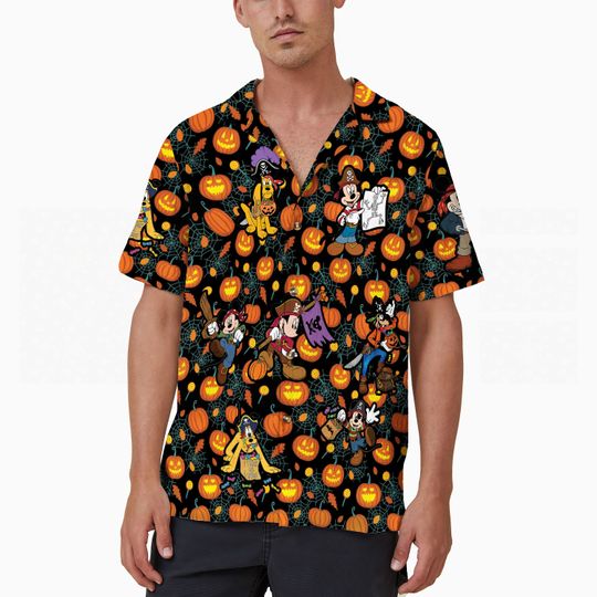 Mickey and Friends Halloween Hawaiian Shirt, Disneyland Cruise Vacation Spooky Hawaiian