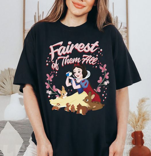 Disney Snow White Fairest Floral Wreath T-Shirt, Cartoon T-Shirt, Cute T-Shirt, Gift For Family
