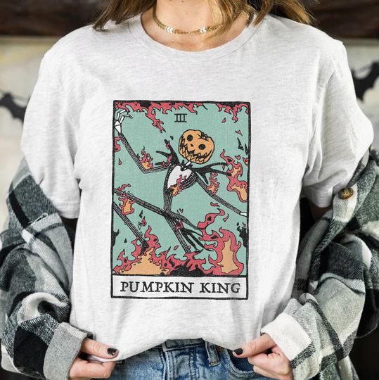 Disney Nightmare Before Christmas Jack Skellington Pumpkin King Tarot Card Halloween T-Shirt, Cartoon T-Shirt, Cute T-Shirt, Gift For Family