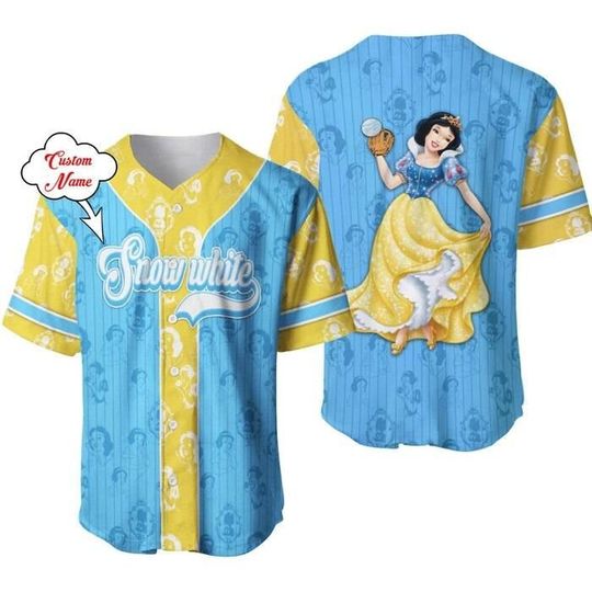 Snow White Dark Blue Yellow Patterns | Disney Unisex Cartoon Graphic Casual Outfits | Custom Baseball Jersey
