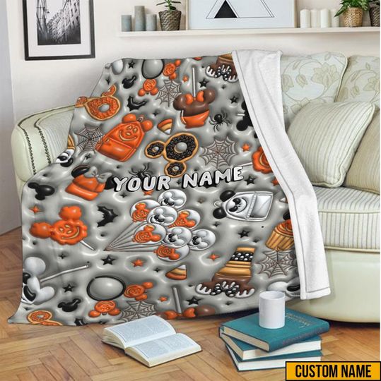 Fall Vibes Blanket, Halloween Disney Snack Mickey Blanket, Halloween Spooky Blanket