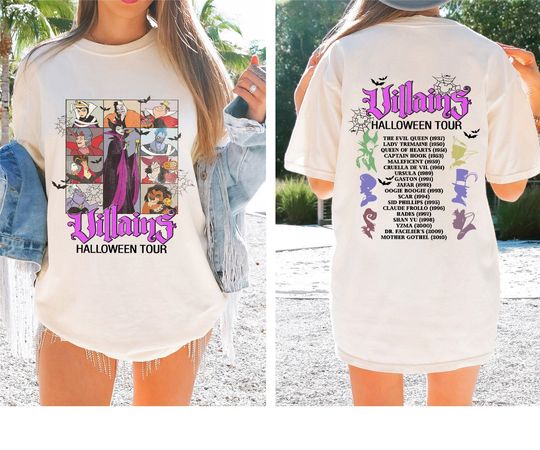 Disney Villains Evil Tour Halloween Costume, Vintage Ursula Cruella Maleficent Tee