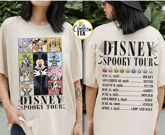 Vintage Mickey and Friends Halloween Shirt, Disney Spooky Tour Shirt, Disney Skeleton Shirt
