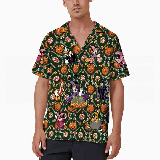 Salem Mickey and Friends Hawaiian Shirt, Vintage Retro Disney Halloween Aloha Hawaii Shirt
