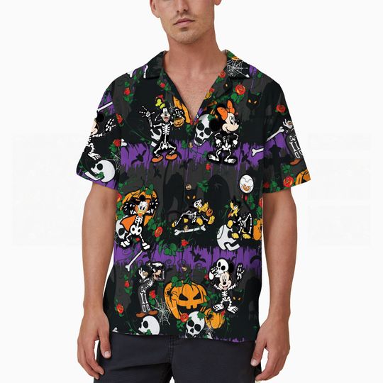 Gothic Mickey Donald Halloween Hawaiian Shirt, Halloween Disney Skeleton Aloha Hawaii Shirt