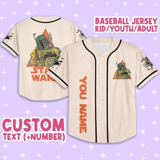 Personalized Halloween Star Wars Boba Fett Skeleton, Custom Disney Jersey