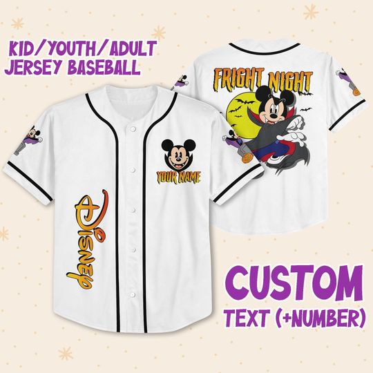 Personalized Horror Disney Mickey Mouse Fright Night, Custom Disney Jersey, Baseball Jersey Halloween , Horror Characters Jersey