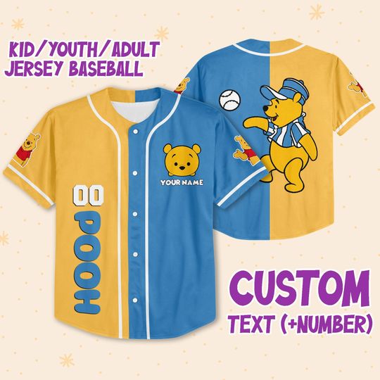 Personalize Pooh Baseball yellow Blue Disney Baseball Jersey