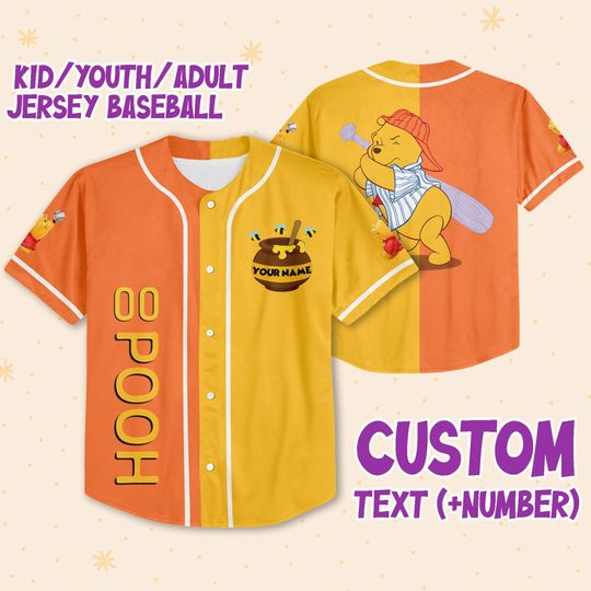 Personalize Pooh Baseball Orange Yellow Disney Baseball Jersey