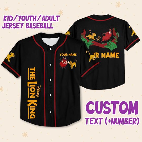 Personalize The Lion King Baby Simba Timon Pumbaa Black Color Custom Kids Youth Adult Disney Baseball Jersey Sports Cute Gift