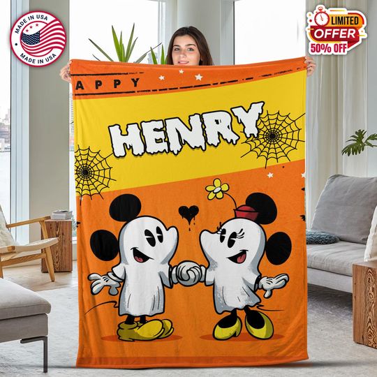 Disney Halloween Blanket, Mickey Mouse Soft Cozy Sherpa Fleece Throw Blankets,Mickey Baby Blanket,Mickey Pumpkin Blanket
