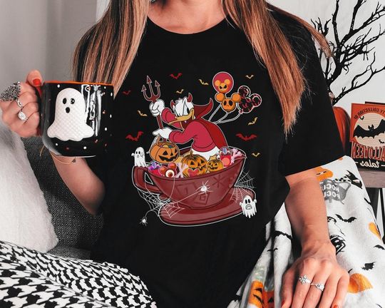 Donald Duck Evil Mad Tea Party Tea Cups T-Shirt, Halloween T-Shirt, Disney T-Shirt, Spooky T-Shirt