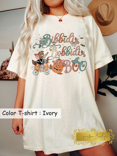 Retro Bibbidi Bobbidi Boo Halloween Shirt, Jaq And Gus Pumpkin, Disney Halloween Shirt