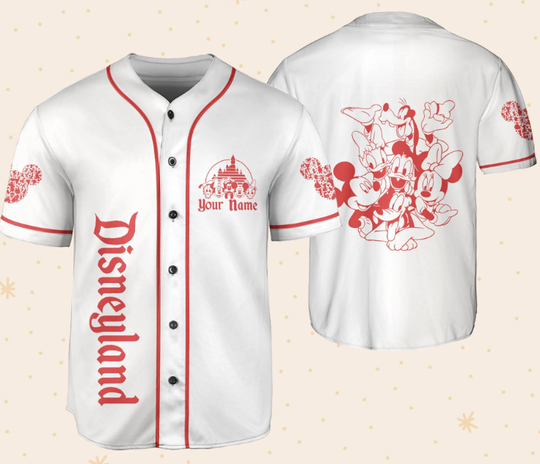 Personalize Disneyland Mickey And Friends Red Baseball Jersey