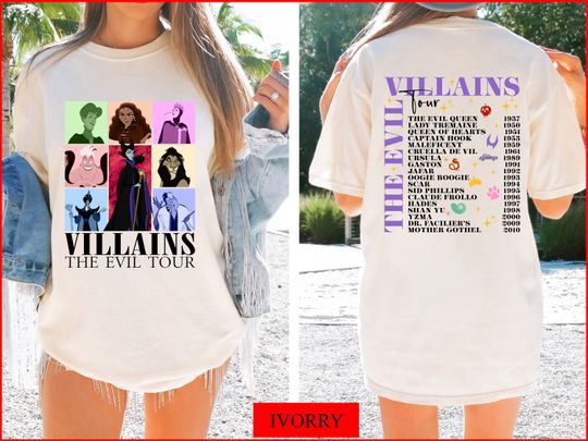 Color Disney Villains Evil Tour Shirt,  Villains Characters Concert Music, Villains Evil Tour Shirt