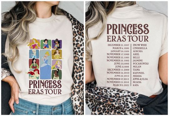 Disney Princess Characters Shirt, Princess Eras Tour Two-Sided T-Shirt, Disney Princess