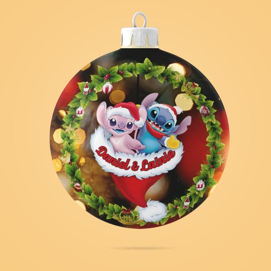 Stitch and Angel Ornament Personalized, Christmas Stitch Ornament, Disney Couple Ornament
