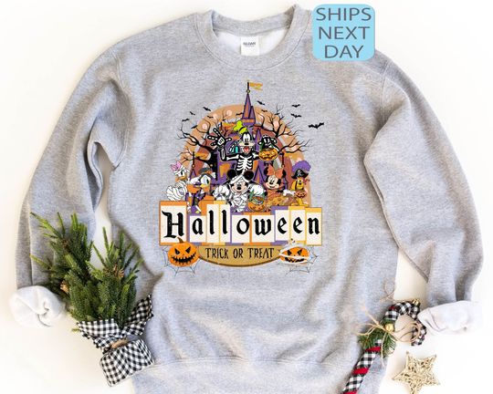 Vintage Disney Halloween Trick Or Treat Sweatshirt, Mickey And Friends Halloween