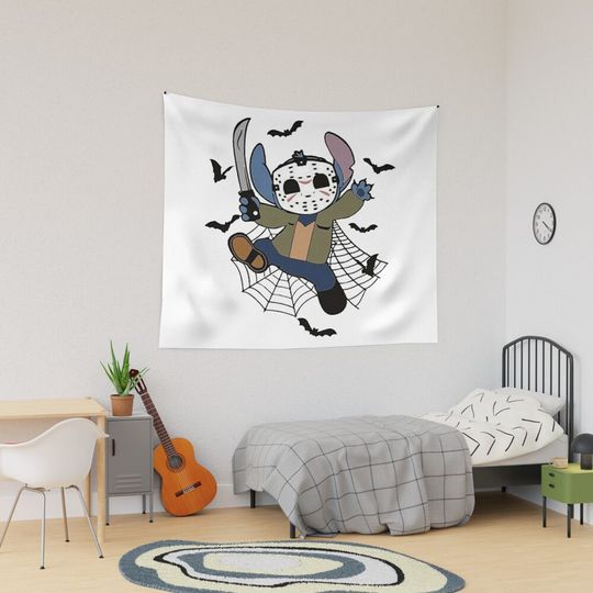 Funny Stitch, Disney Halloween, Retro Horror Halloween Tapestry